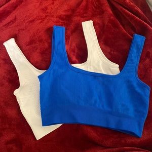 WHITE AND BLUE workout sports bra